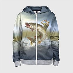 Толстовка на молнии детская Дерзская щука, цвет: 3D-меланж