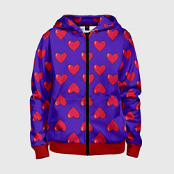 Толстовка на молнии детская Hearts Pattern, цвет: 3D-красный