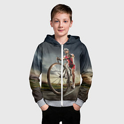 Толстовка на молнии детская Велогонщик, цвет: 3D-меланж — фото 2