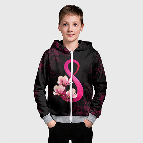 Детская толстовка на молнии 8 марта / 3D-Меланж – фото 3