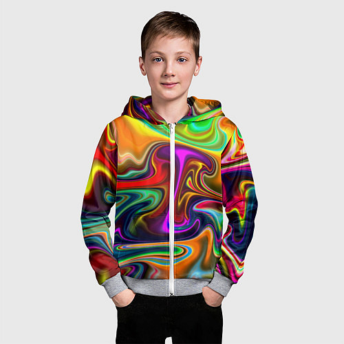 Детская толстовка на молнии Неоновые разводы / 3D-Меланж – фото 3