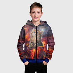 Толстовка на молнии детская Кот на вулкане, цвет: 3D-синий — фото 2