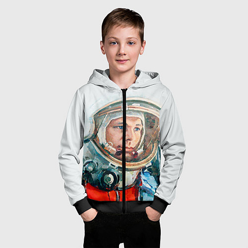 Детская толстовка на молнии Гагарин в полете / 3D-Черный – фото 3