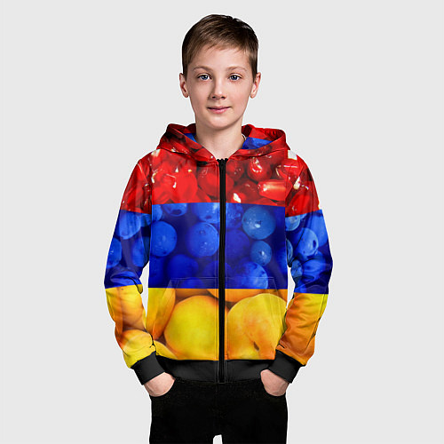 Детская толстовка на молнии Флаг Армении / 3D-Черный – фото 3