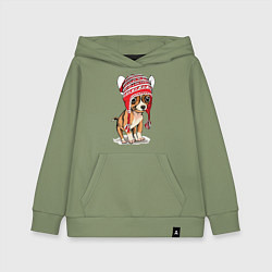 Толстовка детская хлопковая Чихуахуа в шапочке, цвет: авокадо