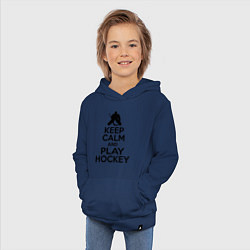 Толстовка детская хлопковая Keep Calm & Play Hockey цвета тёмно-синий — фото 2