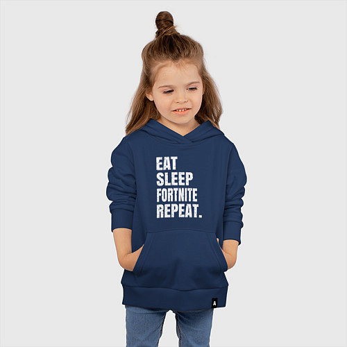 Детская толстовка-худи EAT SLEEP FORTNITE REPEAT / Тёмно-синий – фото 4