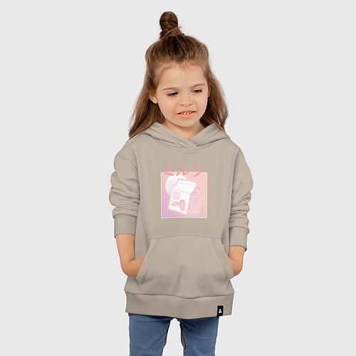 Детская толстовка-худи Vaporwave Strawberry Milk / Миндальный – фото 4