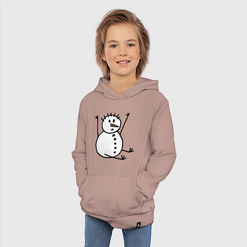 Детская толстовка-худи Снеговик в дудл-стиле / Пыльно-розовый – фото 3