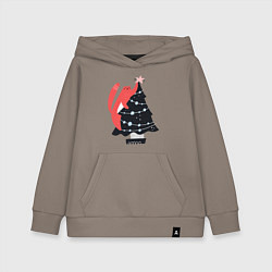 Толстовка детская хлопковая Новогодний котик на елке, цвет: утренний латте