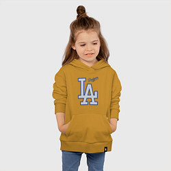 Толстовка детская хлопковая Los Angeles Dodgers - baseball team, цвет: горчичный — фото 2