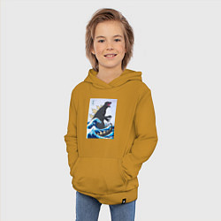 Толстовка детская хлопковая Godzilla in The Waves Eastern, цвет: горчичный — фото 2