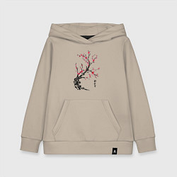 Толстовка детская хлопковая Сакура с иероглифами, цвет: миндальный