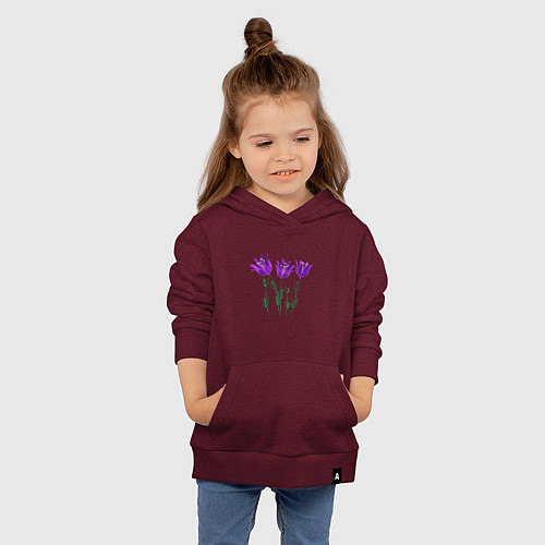 Детская толстовка-худи Flowers purple white light / Меланж-бордовый – фото 4