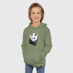 Толстовка детская хлопковая Панда - акварель, цвет: авокадо — фото 2