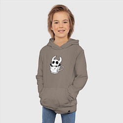 Толстовка детская хлопковая Hollow Knight рыцарь в чашке, цвет: утренний латте — фото 2