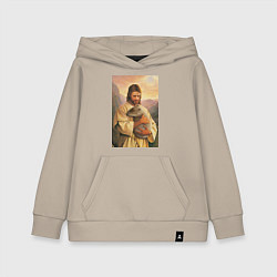 Толстовка детская хлопковая Иисус и капибара, цвет: миндальный