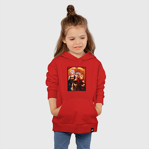 Детская толстовка-худи Тенген и Ренгоку красивые - Клинок рассекающий дем / Красный – фото 4