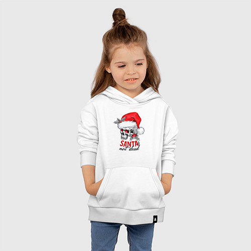 Детская толстовка-худи Santa is not dead, skull in red hat, holly / Белый – фото 4