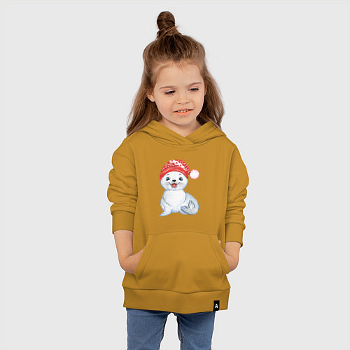 Детская толстовка-худи Новогодний тюлень / Горчичный – фото 4