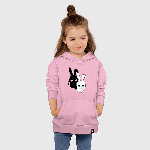 Детская толстовка-худи Милый кролик - ангелочек или дьяволёнок? / Светло-розовый – фото 4
