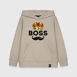 Толстовка детская хлопковая BOSS и корона с усами, цвет: миндальный