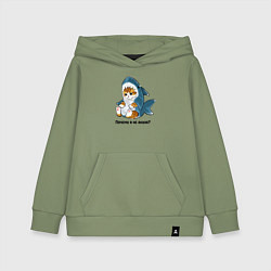 Толстовка детская хлопковая Грустный котёнок в костюме акулы, цвет: авокадо