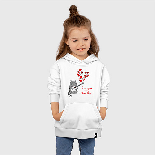 Детская толстовка-худи I love you more than fish / Белый – фото 4
