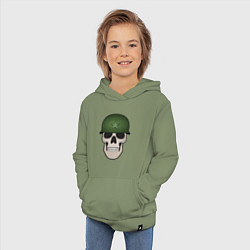 Толстовка детская хлопковая Череп в шлеме военного, цвет: авокадо — фото 2