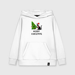 Толстовка детская хлопковая Кот валит новогоднюю ёлку, цвет: белый