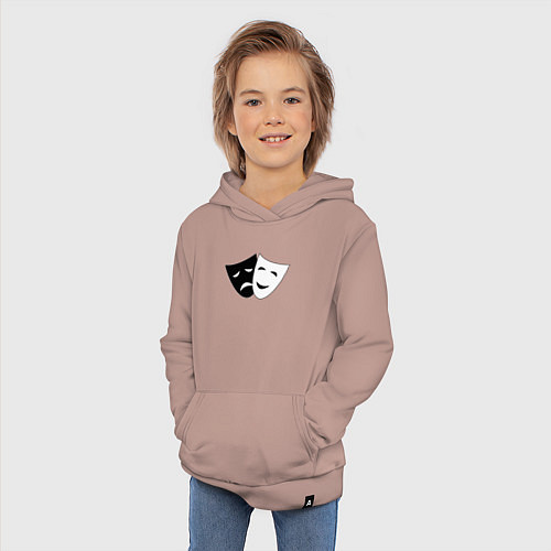 Детская толстовка-худи Театральные маски грусти и радости / Пыльно-розовый – фото 3
