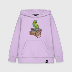 Толстовка детская хлопковая Зеленый попугай на сундуке с сокровищами, цвет: лаванда
