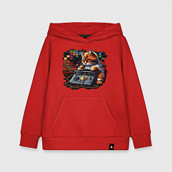 Толстовка детская хлопковая Пиксельный котик RJ, цвет: красный