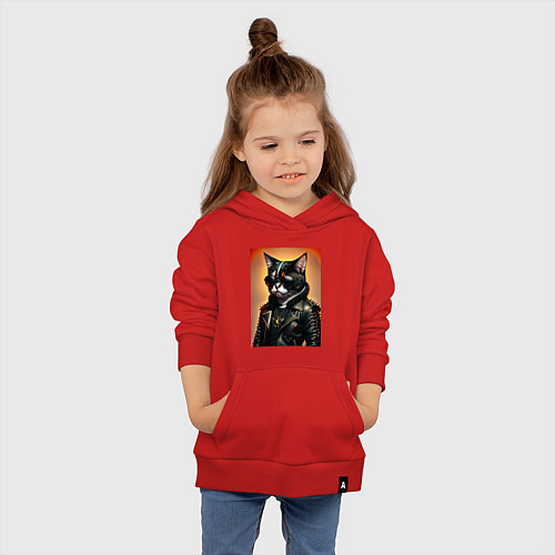Детская толстовка-худи Кот рокер / Красный – фото 4