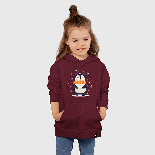 Детская толстовка-худи Пингвин в шарфике / Меланж-бордовый – фото 4