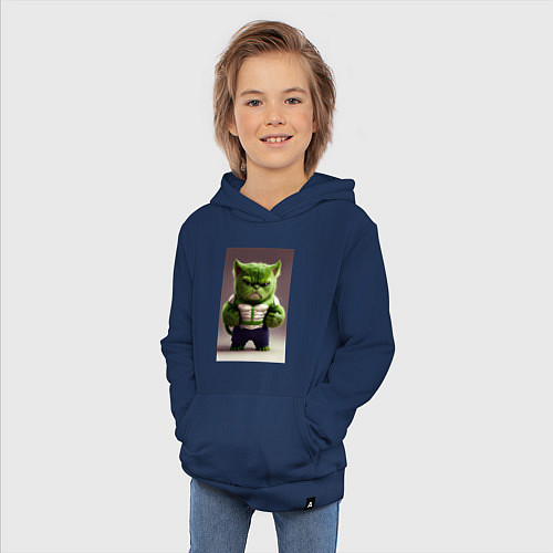 Детская толстовка-худи Злой котик / Тёмно-синий – фото 3