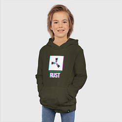 Толстовка детская хлопковая Rust в стиле glitch и баги графики, цвет: хаки — фото 2