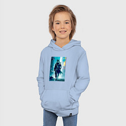 Толстовка детская хлопковая Крутой волчара - киберпанк, цвет: мягкое небо — фото 2