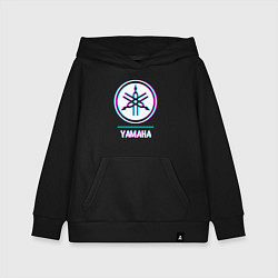 Толстовка детская хлопковая Значок Yamaha в стиле glitch, цвет: черный