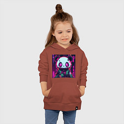 Толстовка детская хлопковая Аниме панда в лучах неона, цвет: кирпичный — фото 2