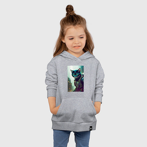 Детская толстовка-худи Cool kitten - cyberpunk / Меланж – фото 4