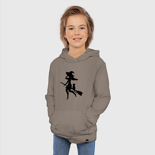 Детская толстовка-худи Ведьмочка и кот на метле / Утренний латте – фото 3