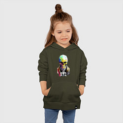 Толстовка детская хлопковая Skull - cyberpunk - watercolor, цвет: хаки — фото 2