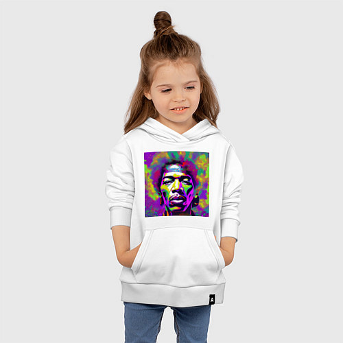 Детская толстовка-худи Jimi Hendrix in color Glitch Art / Белый – фото 4