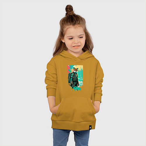 Детская толстовка-худи Лис-геолог - нейросеть / Горчичный – фото 4