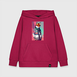 Толстовка детская хлопковая Крутой лис в модной куртке - нейросеть, цвет: маджента