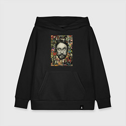 Толстовка детская хлопковая Егор Летов коллаж, цвет: черный