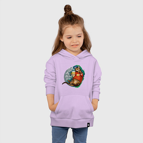 Детская толстовка-худи Бенгальский кот киноман с попкорном / Лаванда – фото 4