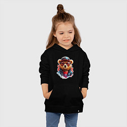Толстовка детская хлопковая Модный медведь в кепке и в очках, цвет: черный — фото 2