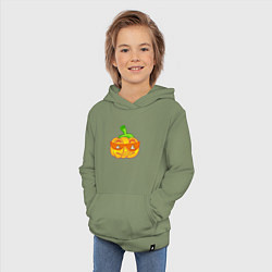 Толстовка детская хлопковая Веселая тыква в очках: для вечеринки на Хэллоуин, цвет: авокадо — фото 2